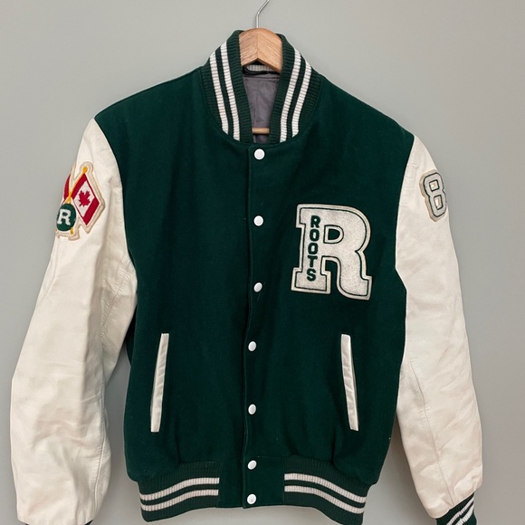 Roots Jackets & Coats Roots Canada Varsity Jacket White Leather And